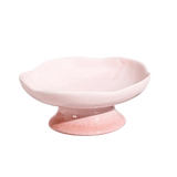 Floral Design Flower Shape Ceramic Cat Bowl Anti-Tip Anti-Slip Elevated Cat Bowl Tall Footed Oblique Mouth Raised Pet Bowl Cats