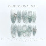 Popxstar  10Pcs Long Almond Handmade Press on Nails Fake Nails with Rhinestone Wearable Stick-on Nails False Nail Накладные Ногти Uñas