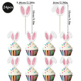 Popxstar  24Pcs Glitter Bunny Ears Cupcake Toppers Rabbit Theme Birthday Cupcake Pick for Kids Bunny Baby Shower Spring Easter Cake Decors