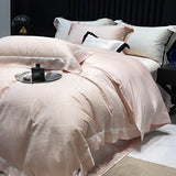 Popxstar  Luxury Satin Jacquard Bedding Set 1000TC Lyocell Cotton Soft Silky Duvet Cover Set Bed Sheet/Fitted Sheet Pillowcases 4Pcs