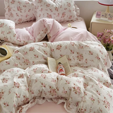New Cotton A Class Embroidery Four-Piece Set - Brown Sheet Bed Cover Girls Quilt Cover
