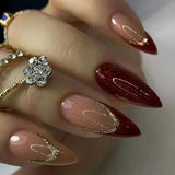 Popxstar 24pcs Silver Almond False Nails Oval Decorated Cloud Milk Wearable Fake Nails Short Press On Nail Coffin Detachable French Tips