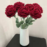 Popxstar 1pc Knitted Rose Single Bouquet Artificial Flower Living Room Decor Ornaments Flower Arrangement Wedding Valentine's Day Gifts