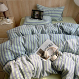 Popxstar 1pc Blue Stripe Cotton Duvet Cover 150x200 Queen Size Japanese Style housse de couette Skin friendly Breathable Comforter Sets