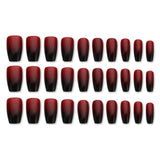 Popxstar  Gradient Red/Black Fake Nails for Halloween Party 24Pcs Wine Red Press On Nails Short/Medium Length False Nails Charm Manicure
