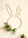 Popxstar  Easter Bunny Wreath, Wooden Rabbit Ear Circle Doorplat, Spring Garland Wall Decor with Flower, Door Hanging Home Decoration Gift