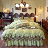 Popxstar  European Luxury Lace Embroidery Crystal Velvet Bedding Sets Duvet Cover Ruffles Quilted Bed Skirt Bedspread Pillowcases 4Pcs