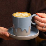 Creative Retro Coarse Ceramic Flow Glazed Coffee Cup Plate Set Latte Cup Home Makeup Cup