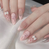 Popxstar 24Pcs Solid Color Grey Almond Fake Nail Cat's Eye Design Wearable Round Head False Nails with Shiny Powder Press on Nails