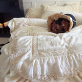 Popxstar  Vintage French Style Princess Lace Ruffles Carved Velvet Bedding Set Duvet Cover Bed Sheet/Fitted Sheet/Bed Skirt Pillowcases