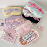 Popxstar INS Style Korean Fabric Craft Pencil Case Minimalist Bowknot Buggy Bag Student Stationery Bag Desktop Storage Bag