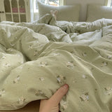 4Pcs Set Floral And Polka Dot Print Styles Duvet Cover Bed Sheet Pillowcase Full-Size Bedspread Set 1.5-Sleeper Bedding Set