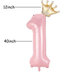 Popxstar  40inch Pastel Light Blue Pink Foil Number Balloon With Crown 1 2 3 4 5 6 Boy Girl Birthday Party Baby Shower Wedding Decoration