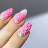 Popxstar Blush Pink False Nails Bowknot Diamond Pearl 3D Design Press on Nail Tips with Harmless Smooth Edge Nails Woman DIY Fake Nails