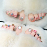 Popxstar 24pcs Colorful Cat's Eye Fake Toenails Sets Dopamine Design Full Cover Nail Tips Short Square Press on Nails Reusable False Nail