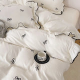 Popxstar 3pcs bow embroidery Bedding set ruffles Duvet Cover Set (1*Duvet Cover + 2*Pillowcase, Without Core)for bedroom guest room
