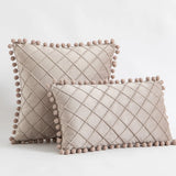 Premium Velvet Diamond Quilted Pillow Cover with Pom Design Sofa Pillow for Office Living Room 30x50cm 45x45cm Pillow Case