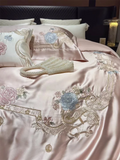 Popxstar  High Precision Damask Egyptian Cotton Flower Embroidery Luxury 4/5Pcs Bedding Set Duvet Cover Flat/Fitted Bed Sheet Pillowcases