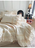 Popxstar  Rose Embossing Quilted Duvet Cover Set Vintage Lace Ruffles Pure Cotton Bedding Set Bed Sheet/Bed Skirt/Fitted Sheet Pillowcases