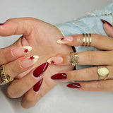 Popxstar  Y2K Girls Press on Nails Short Round Head Fake Nails Red Five-pointed Star Designs Simple Charms False Nails Wearable Manicure