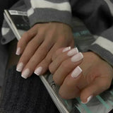 Popxstar  24Pcs Short Almond Press on nails French Tips Press on nails False Nails Simple Rose Full Cover Wearable Fake Nail Tips Art