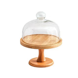 Bread Stand Glass Cover Wooden Cake Stand Vintage Household High Foot Cake Plate Transparent with Lid Butter Box Snacks Storage