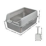 Large High-Sided Stainless Steel Cat Litter Box with Spoon for Small to Medium Sized Kittens Open Cats Litter Pan Easy Clean