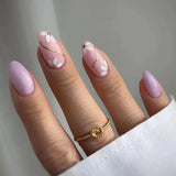 Popxstar 24pcs/Box Fresh Floral Almond False Nails Press On Nails Detachable Fake Nail Tip Purple with Design Manicure Patches