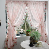 American-style Lace Embroidery Strawberry Tulle Curtains for Living Room Warp Ruffled Curtains Fruit Gauze for Bedroom