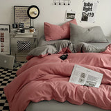Popxstar Beige Pink Bedding Set Solid 3/4pcs Home Linens Luxury Duvet Cover Pillowcase Flat Sheet Wash Cotton Twin King BedRoom Decor