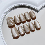 Popxstar  30Pcs Shiny Cat's Eyes False Nails Simple Short Square Press On Nails Bowknot Decor Full Cover Acrylic Stick-on Fake Nails