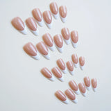 Popxstar  Glossy Nude Pink Color False Nails White French Tip Almond Press on Nails Full Cover Wearable Fake Nails for Women and Girls