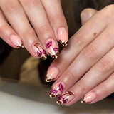 Popxstar  24pcs Flower Fashion Press on Nails Sets Pearl Red Almond Fake Nail Short Oval False Nails Wearable French Full Cover Nail Tips