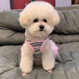 Cute Stripe Puppy Tutu Skirt Airy Mesh Ruffle Hem Sleeveless Dress For XS-XL Tiny Dogs Daily Photo Party Costume
