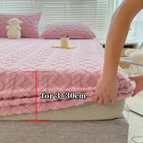 Popxstar  Winter Warm Fitted Sheet Milk Velvet Bed Cover Solid Color Thickened Mattress Protector for Bedroom Living Room Mattress Cover