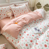 Popxstar Korean Retro Floral Bedding Set 100% Washed Cotton Bed Sheets Set Soft Duvet Cover Bed Linen Pillowcase Single Double Queen King