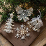 Popxstar Christmas Decorations Sequin Acrylic Pendant Transparent Snowflake Butterfly Elk Xmas Tree Hanging Ornaments Merry Christmas
