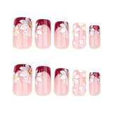 Popxstar  Nude Color Fake Nails 24Pcs Red French Tips Press On Nails Full Cover Mid-length Square Head False Nails Acrylic DIY Manicure