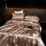 Popxstar  22 Momme Natural Mulberry Silk Luxury Bedding Set Yarn-dyed Jacquard Silk Cotton Duvet Cover Flat Sheet With Pillowcases 4Pcs