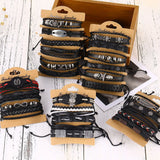 Popxstar Fashion Bracelet Viking  Bracelet For Men Hand Bracelets Woven Skull Hand Jewelry Adjustable Leather Set Bracelet For Leather