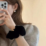 Popxstar Woman Elegant Velvet Elastics Hair Band Small Golden Tablet Solid Color Scrunchies Hair Ties Ponytail Holder Hair Accessories