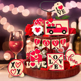 Popxstar Valentine's Day Tiered Tray Decor Delicate Wooden Valentine Tabletop Decor Reusable Valentine Tray Decoration for Tabletop Party