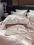 Popxstar  High Precision Damask Egyptian Cotton Flower Embroidery Luxury 4/5Pcs Bedding Set Duvet Cover Flat/Fitted Bed Sheet Pillowcases