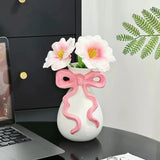 Popxstar  Bohemian Ceramic Vase Colorful Cylinder Vase with Bow Decoration for Table Centerpiece Handmade Home Garden Decor Vibrant Gift