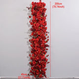 Popxstar Artificial Red Rose Green Plants Flower Row Long Runner Wedding Backdrop Decor Floral Arrangement Party Props Table Centerpiece