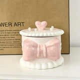 popxstar Creative Bow Ceramic Pearl Jewelry Box Cute Painted Tabletop Trinket Holiday Gift Girl Cosmetics Storage Jar Home Decoration New