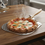 Folding Wood Handle Perforated Pizza Spatula Hollow Design Detachable Bread Paddle Aluminum Cake Transfer Shovel Restaurant