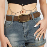 Popxstar  Pattern Print Retro Y2K Belts For Women Luxury Designer Brand Buckle Pin Waist Belt Female Pu Leather Hip Hop Fashion Waistband