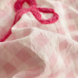Korean Style Bedding Sets Pink Grid Bow Quilt Cover Romantic Bed Sheet Sets Woman Girls Bedroom Duvet Cover 4pcs