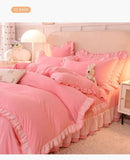 Popxstar Pink Princess Girls Ruffle Lace Bedding Sets Luxury Quilt Cover Bed Sheet and Pillowcases Soft Bedclothes Decor Home